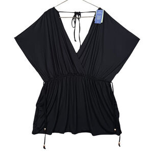 H&M Swimsuit Coverup Size XL/XXL Black Pullover Ties at the neck Drawstring NWT